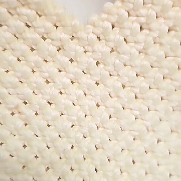 Macrame Crochet Knit Womens Handbag Purse Ivory Peel & Stick Closure 10" x 7.75" - Picture 3 of 11